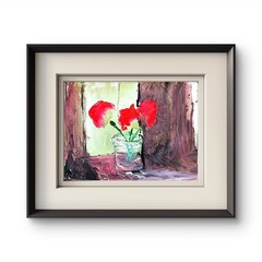 Flowers In A Jar Bold Color Modern Abstract Art Original Paper 9×12