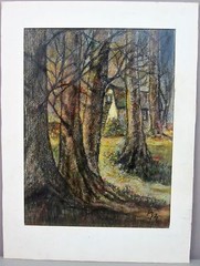 LANDSCAPE__House in the Woods__Mixed Media on Board__ 11.5″x15″__ExC__SHIPS FREE