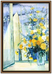 Michel Henry Large Original Painting Oil On Canvas Floral Still Life Signed Art