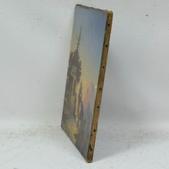1855 Old oil painting Praying hikers at the wayside shrine 24.4 x 19.7 in