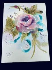 Vtg 1994 Painting Canvas Board Signed Pink Peony Flower Cottage Granny Core