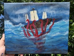Original KRAKEN Acrylic Painting Sea Monster Fantasy Art 8x10in OOAK Signed
