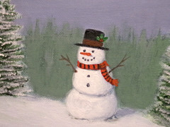 Original Painting Snowman Winter Christmas Landscape 5×7 Modern Wall Art Decor