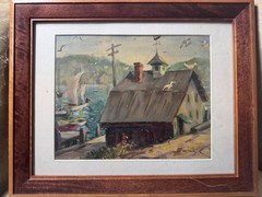 Florence Prince Ewing „Harbor Landscape Scene“ Oil Painting – Signed/Framed