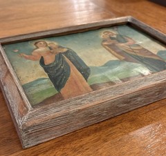 19th Century Retablo Religious Art Mexican Oil on Tin Painting Holy Family