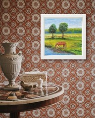 Oil Painting Original Horse Canvas Landscape Farm Animal River Pasture Equine