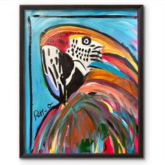 Sunset Squawk Original 14×11 Whimsical Contemporary Folk Art Parrot Painting