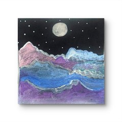 Full Moon Over Mountain Contemporary Expressionist Original Watercolor 8×8