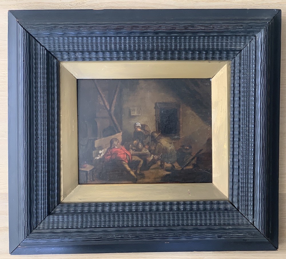 17th Century Dutch Old Master Genre O/b Interior w Figures Circle of Van Ostade