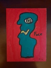 abstract portrait, acrylic, 6 in x 8 in canvas board, titled „Face“