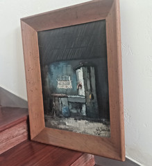 Signed Oil Painting Still Life Rustic Dry Sink Folk Art Farmhouse 21×25″ Framed