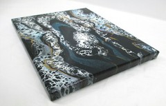 Original Abstract Acrylic Pour Painting 8×10 Black White Gold Glitter Blue