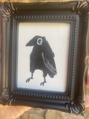 Whimsical Crow ,halloween,Original Painting,3/4,framed,miniature,small,mini