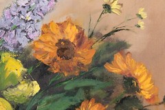 Vintage Bouquet of Flowers Still Life Oil Painting On Canvas Signed Meri