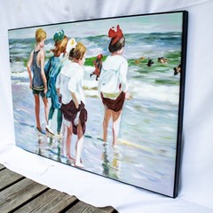 Children Scroll Down to the California Beach Scene Oil Painting 36″W x 24″L