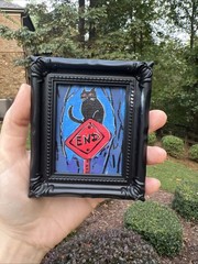 Black Cat,creepy ,Halloween ,cute,original,miniature Painting,small,mini,framed