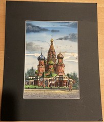 Vintage Watercolor Painting St Basil’s Cathedral Red Square Moscow 8”x 5”