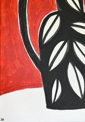 Mid-Century Modern Leaf Vase Painting, Abstract Still Life Art 11×14