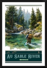 Ausable River Michigan Fishing Travel Poster Prints Framed Or Canvas Fisht Art