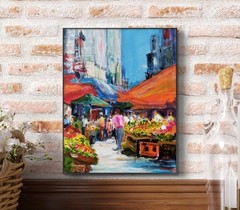 Original Abstract Expressionism Market Place 14 x 11 Acrylic Canvas Painting