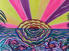 Flamingo Sunrise | Acrylic Painting | Kristi C Jones Florida Art Flamingo Bird