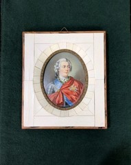 Antique Framed Portrait Miniature Of King Louis XV 4.75″ X 5.5″ Hand painted