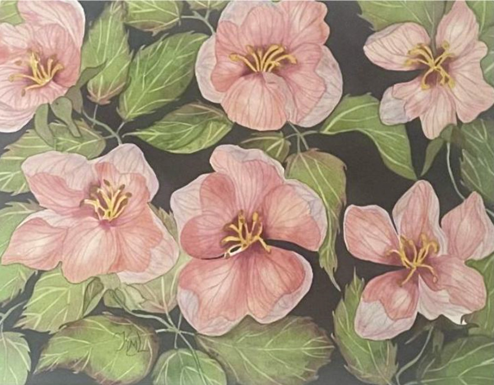 PAINTING WATERCOLOR 11X14 & DOUBLE MAT 16X20 FLOWER APPLE BLOSSOM PINK LAVENDER