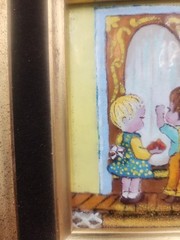 Vintage Mid Century V. Leroy Enamel On Copper Painting Framed Miniture Art 1960s
