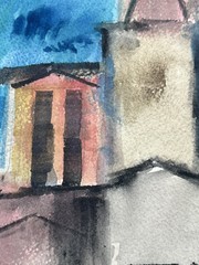 Abstract Church Tower Watercolor Painting 14×11” Elise Speights Fine Folk Art