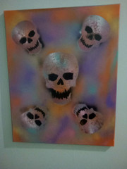 Original Gothic Skull Spray Paint Art on 16 x 20 Canvas, Colorful by Artist OOAK