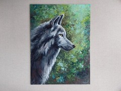 Wolf Original Oil Painting. Graceful Predator Amidst Dense Green Forest. Artwork