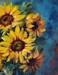Original Oil Painting Sunflowers Floral Still Life 14×18 Canvas Signed Wall Art