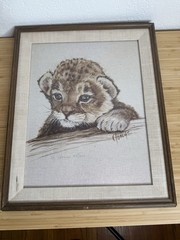 Clancy Cherry Print 48/300 Leopard Cub Orig Vtg Frame 70’s 80’s Signed 17”x14”