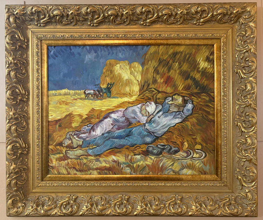 Noon Rest from Work framed VAN GOGH repro hand-painted oil on canvas BEAUTIFUL!