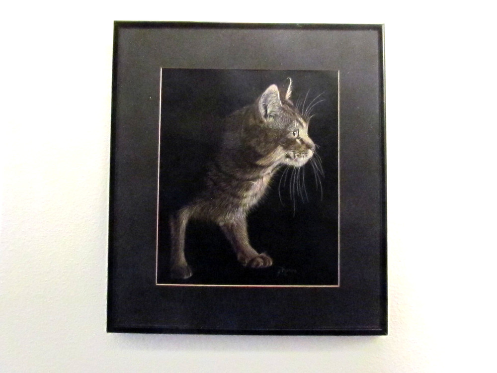 Original Jeanine A. Nahra Scratchboard Standing Tabby Cat