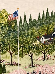 Original Folk Art Painting Raynor Ahmuty Country Church Town Wedding RI MA
