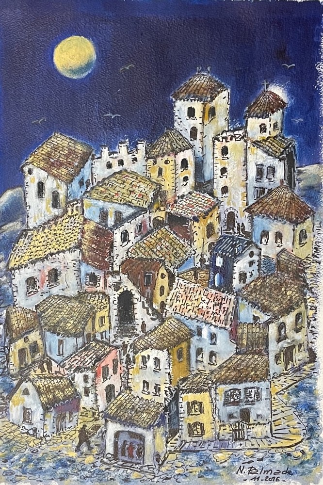 Old Village Of Provence Under The Moon Acrylic On Paper From 2016 Palmade