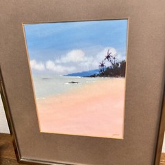 Helmut Wollny Ocean Seascape Palm Trees Watercolor Print Framed Matted 11×14″