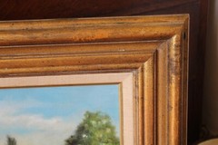 Original Oil Painting Landscape Sunlight & Shadows M. Wise Signed Gold Frame Lg