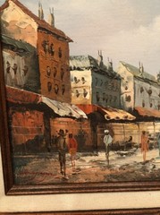 Henry Rogers Paris Street Scene Oil on Canvas with Frame 15”X12 3/4”