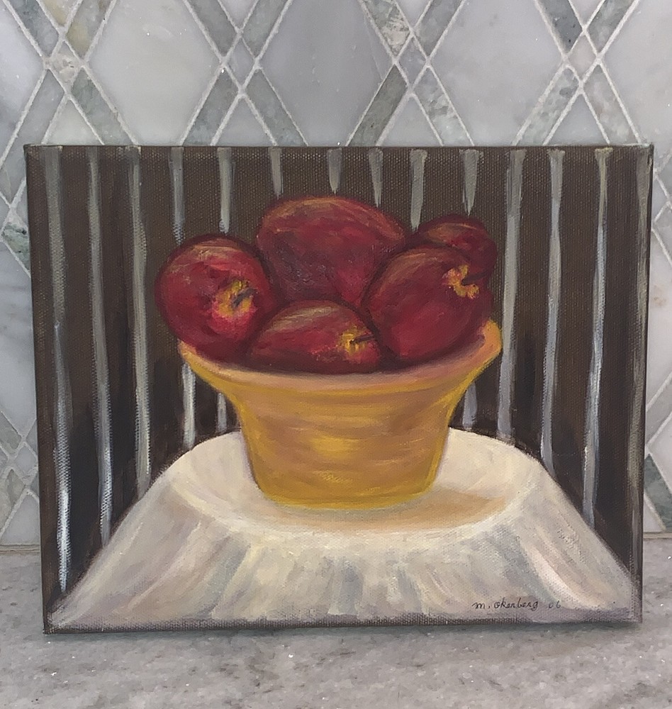 Vintage ‘06 M Okenberg Bowls of Red Apples Baskets 8”X10” Still Life