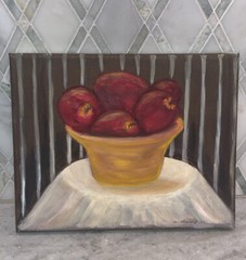 Vintage ‘06 M Okenberg Bowls of Red Apples Baskets 8”X10” Still Life