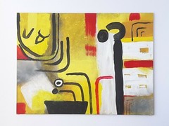 Yellow Black Red Paleo Hebrew Symbols Original Painting Acrylic On Panel 12×9