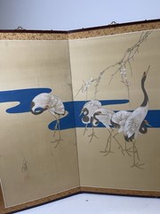 Byobu Japanese Showa Four-Panel Screen of Red Crowned Cranes