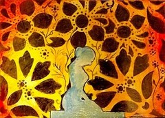 ACEO acrylic and ink on yupo Meditation #3 colorized by G. Beegle