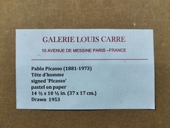 PABLO PICASSO PASTEL ON PAPER TETE D¨HOMME SIGNED AND DATED 1953 WITH FRAME