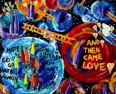 Original Painting Signed LGBTQ Tribe Gay Love Hope Hate Pride Lesbian Acceptance