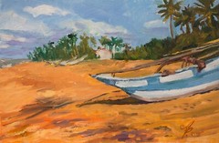 FISHING BOAT. Sri Lanka. Landscape Oil painting 30х20 cm Original Art