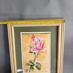 Original Watercolor Painting Pink Rose and Bud Signed PWL 2004 Framed