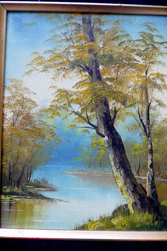 Oil painting landscape with trees 8X10″ Framed, free shipping USA